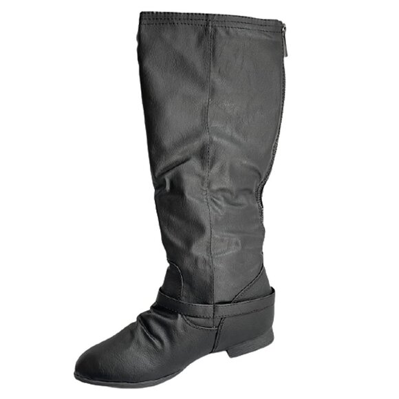 Faux Leather Buckle Detail Knee-High Equestrian-Inspired Fashion Riding Boots - Picture 5 of 8